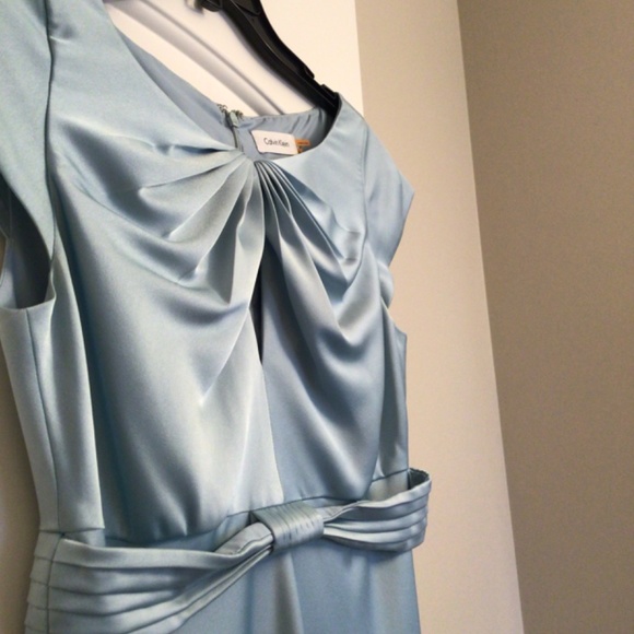Satin Blue Seafoam Calvin Klein Formal/Cocktail Dress - Picture 4 of 8